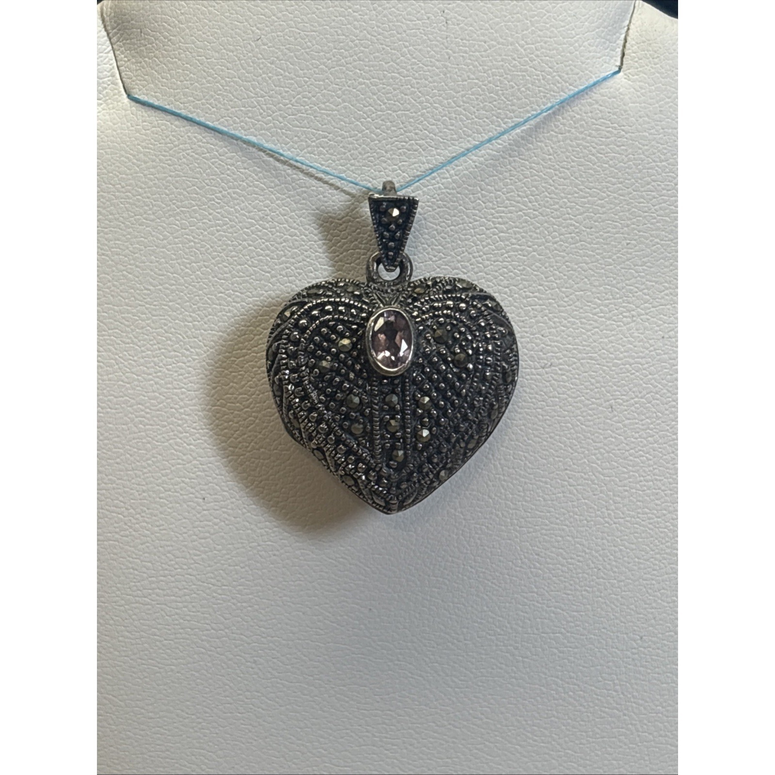 Fas 925 Sterling Silver Heart Locket With Stone